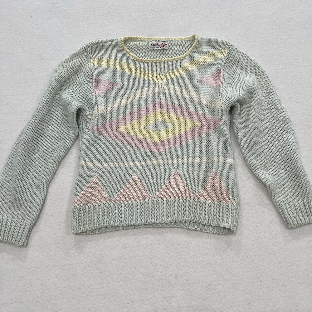 LicoRice Handmade Sweater Cottagecore 80s Y2K Coquette Medium Pastel Geometric